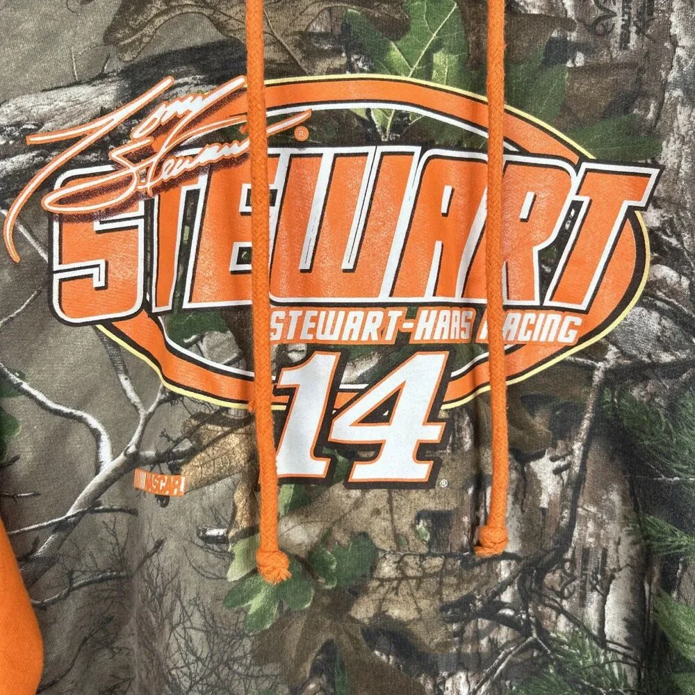 Chase Tony Stewart NASCAR Hoodie Men’s Large Orange Camo Pullover Sweater Hooded